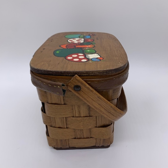 MCM Slenderella Fashion Wicker Basket Woven Painted Mushrooms By Caro Nan - Picture 4 of 16